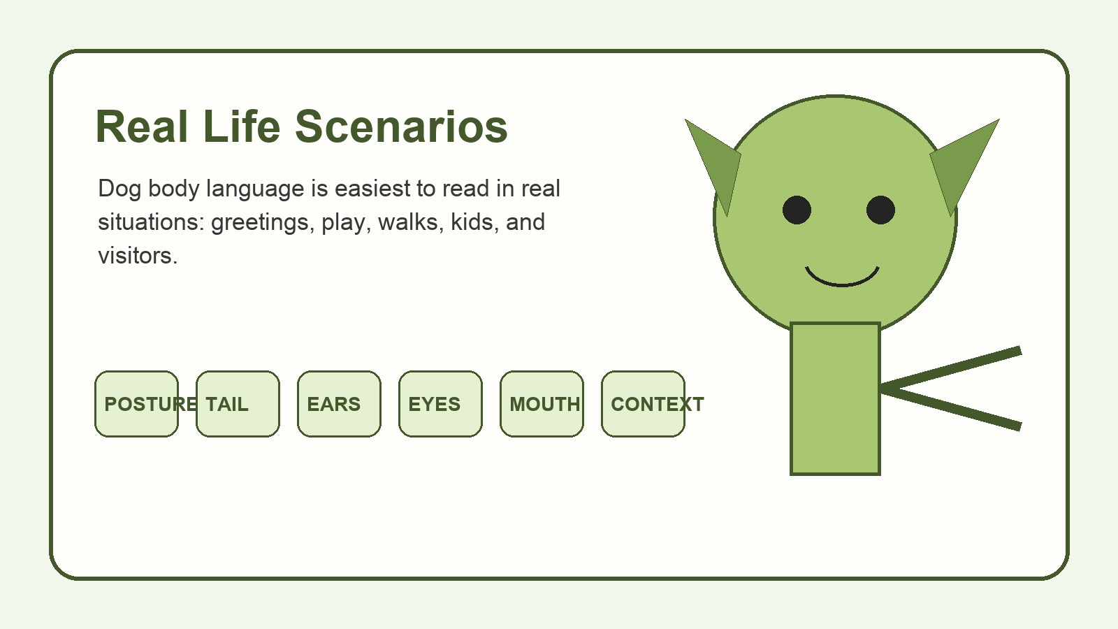 Dog body language examples during greeting play children visitors and walks