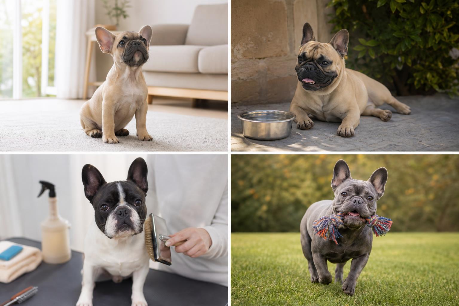 A French Bulldog being gently brushed.